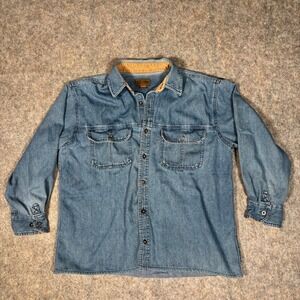 Faded Glory Denim Shirt Mens M Blue 38-40 Corduroy Collar Long Sleeve FGM4SF03